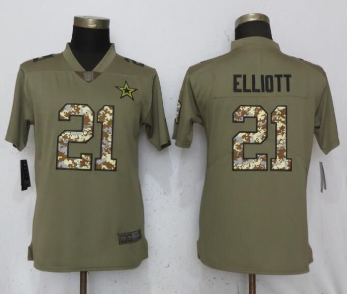 Women Dallas Cowboys #21 Elliott Olive Camo Carson Nike Salute to Service Player NFL Jerseys